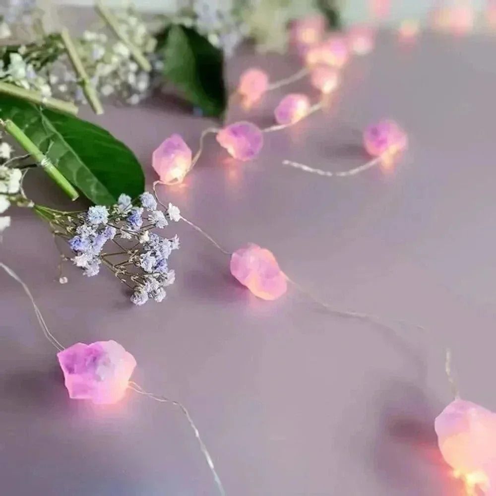 🏷3 meters (9ft 10inches) Rough Genuine Real Raw Amethyst Fairy Lights / Battery